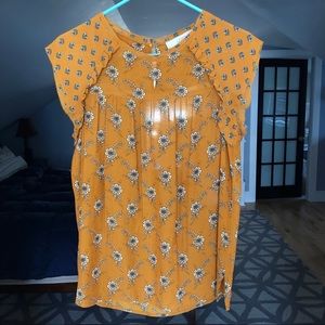 LOFT Sheer Golden Yellow Pattern Blouse